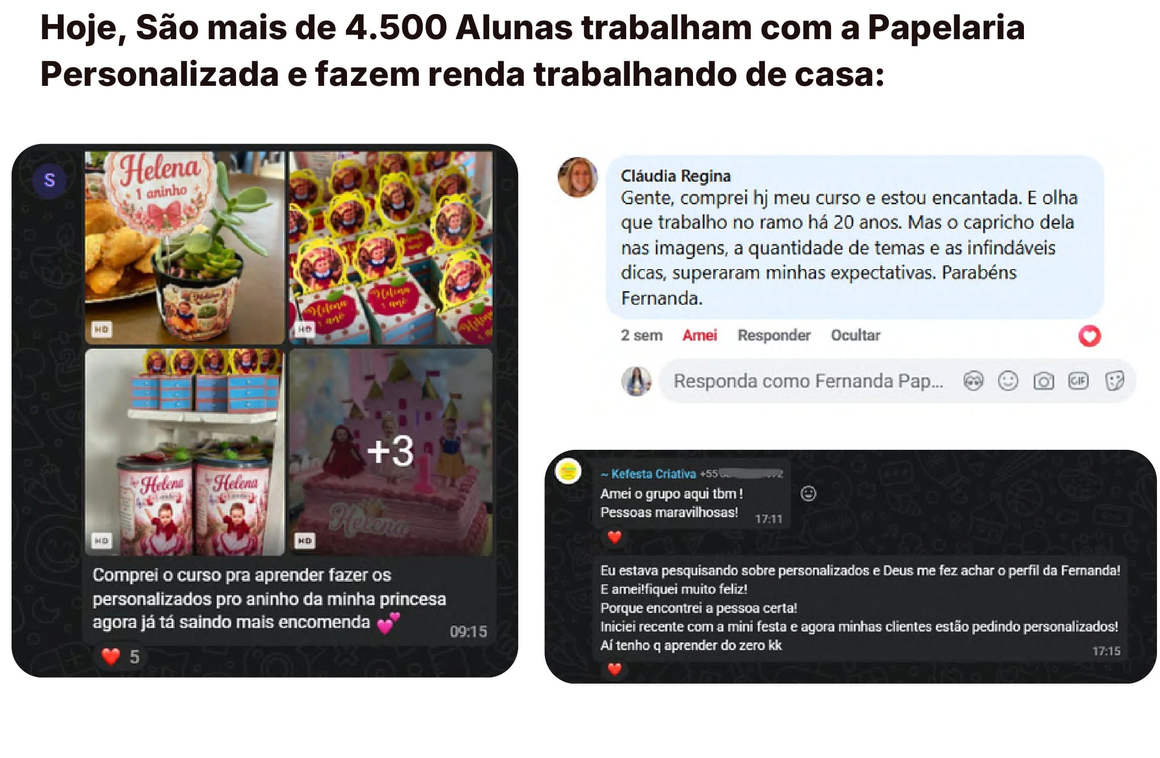 Resultados e depoimentos de alunas da Papelaria Lucrativa